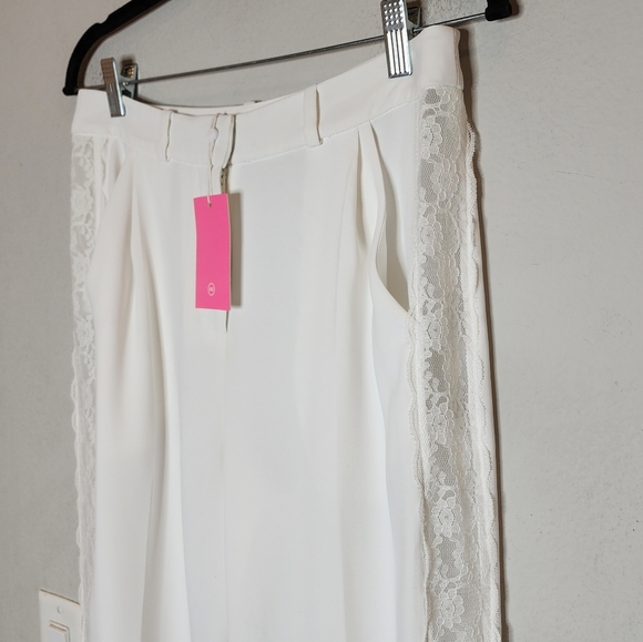 NWT Amanda Uprichard Lace Side White Pleat Dress Pants Womens Size Small - Picture 14 of 16